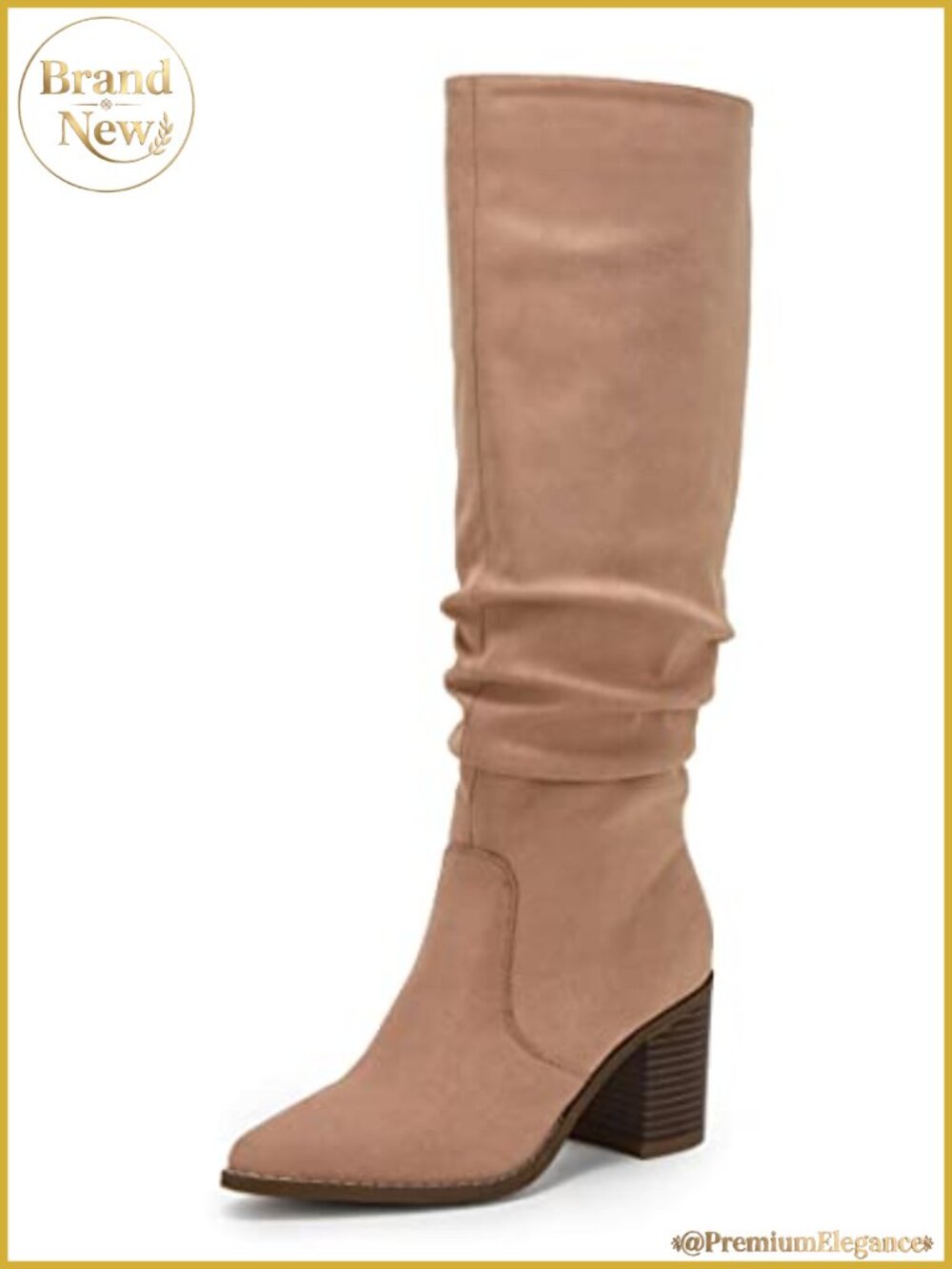 Faux Suede Pointed Toe Mid Chunky Heel Knee High Boots Side Zipper Tall